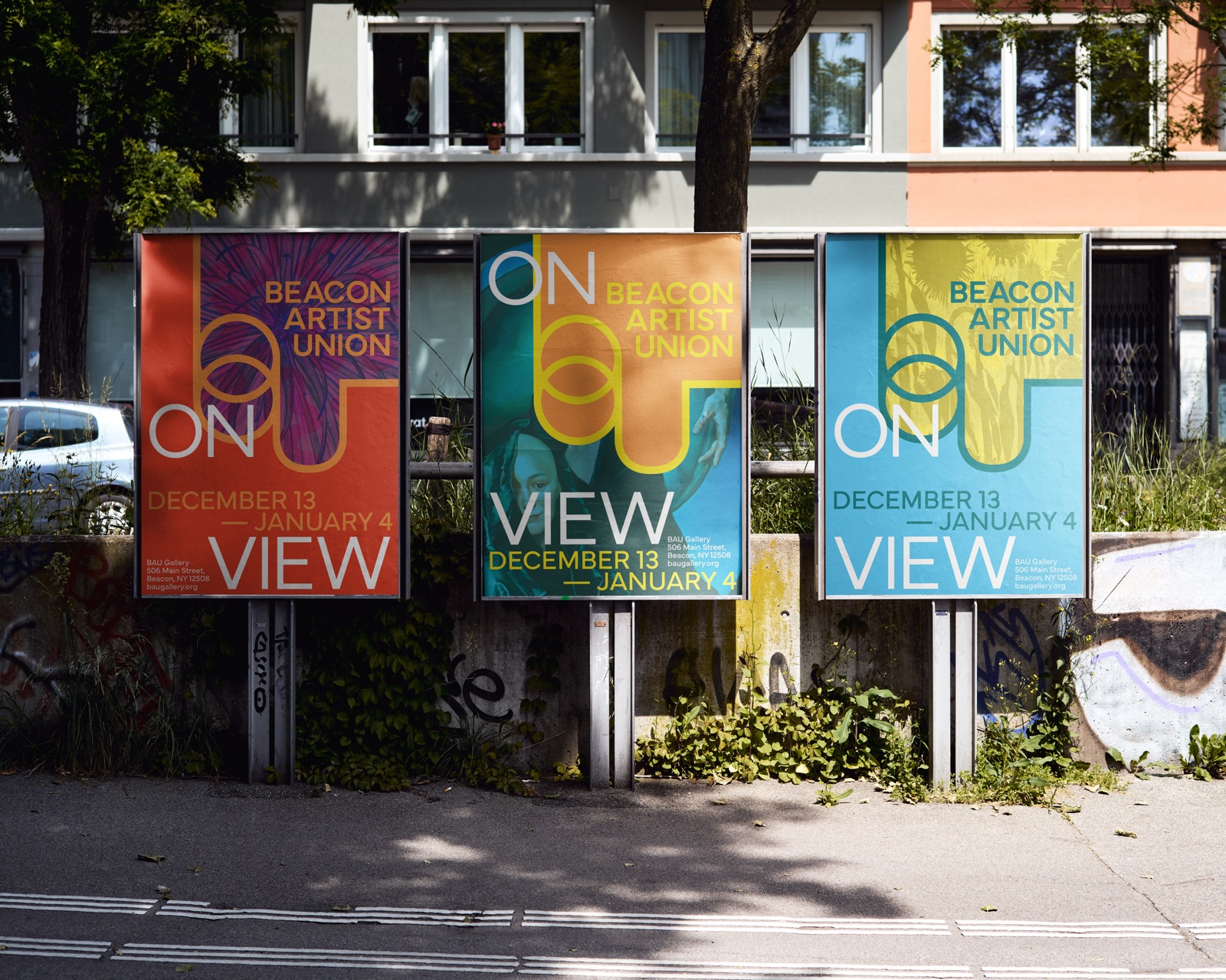 Beacon Artist Union posters on a street-side wall